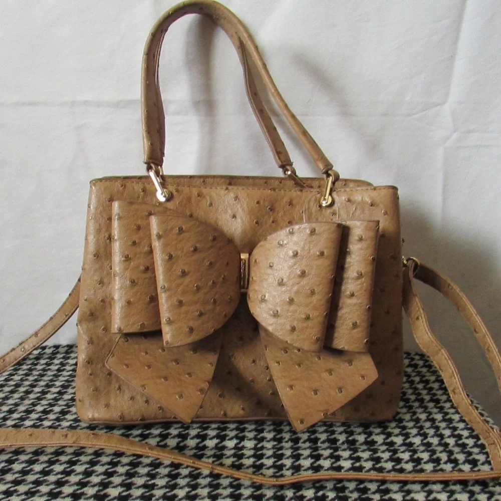 Like Dreams Zena Faux Ostrich Vegan Leather Bow Tie Bag